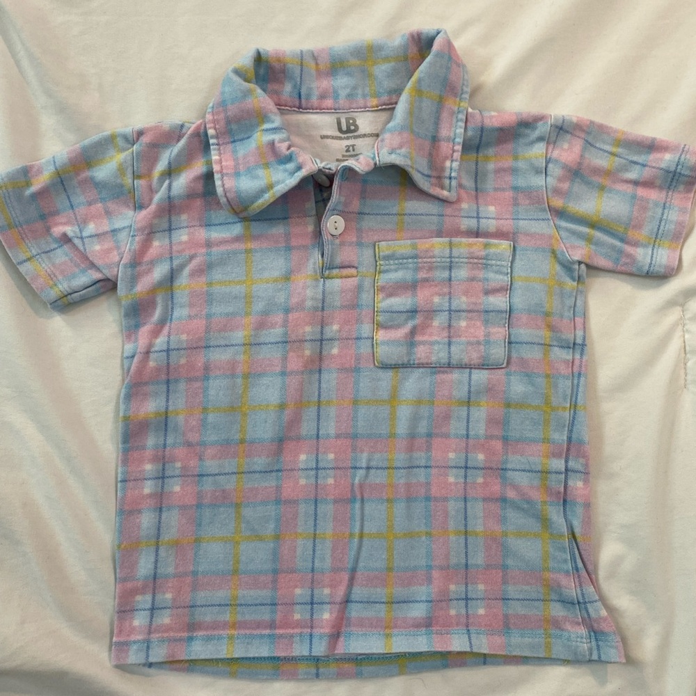 2T TODDLER BOY SPRING EASTER BLUE PINK PLAID COLLARED POLO